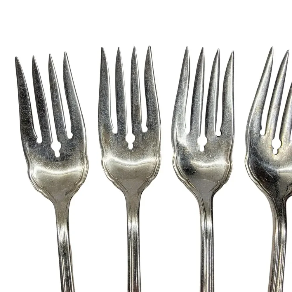 R.C.CO Vintage Silverplate Salad Forks 6 Pc Set Art Deco Stepped Handle
